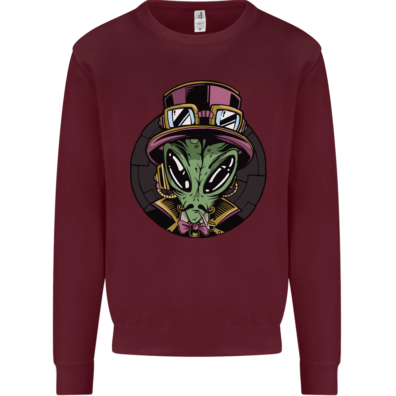 Steampunk Alien Mens Sweatshirt Jumper Maroon