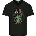 Steampunk Alien Mens V-Neck Cotton T-Shirt Black