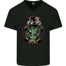 Steampunk Alien Mens V-Neck Cotton T-Shirt Black