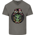 Steampunk Alien Mens V-Neck Cotton T-Shirt Charcoal