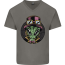 Steampunk Alien Mens V-Neck Cotton T-Shirt Charcoal