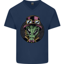 Steampunk Alien Mens V-Neck Cotton T-Shirt Navy Blue