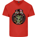 Steampunk Alien Mens V-Neck Cotton T-Shirt Red