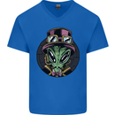Steampunk Alien Mens V-Neck Cotton T-Shirt Royal Blue