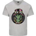 Steampunk Alien Mens V-Neck Cotton T-Shirt Sports Grey