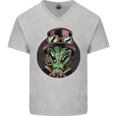 Steampunk Alien Mens V-Neck Cotton T-Shirt Sports Grey