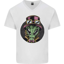 Steampunk Alien Mens V-Neck Cotton T-Shirt White