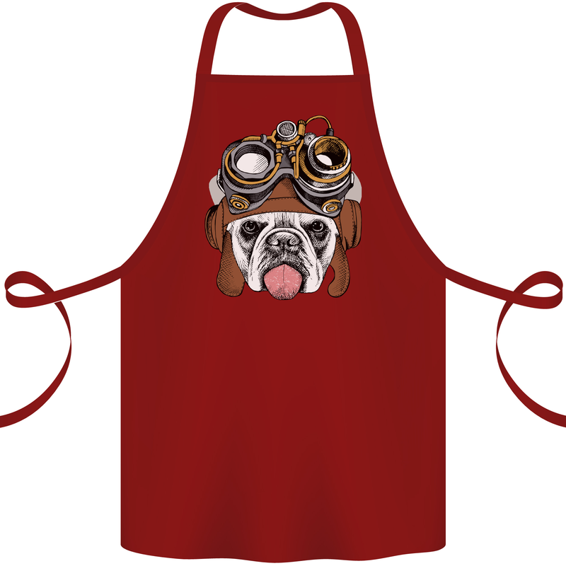 Steampunk Bulldog Cotton Apron 100% Organic Maroon