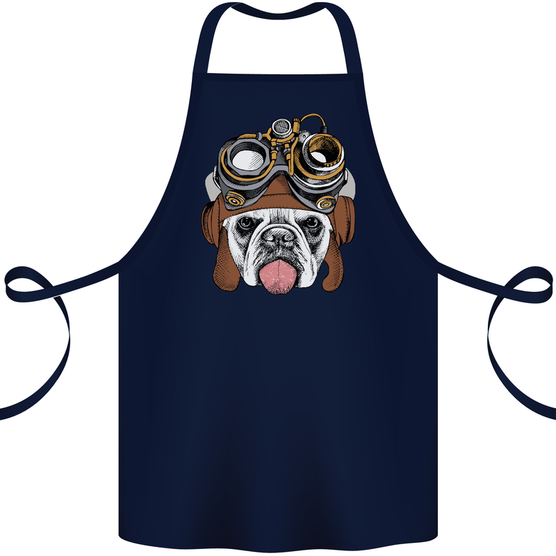 Steampunk Bulldog Cotton Apron 100% Organic Navy Blue