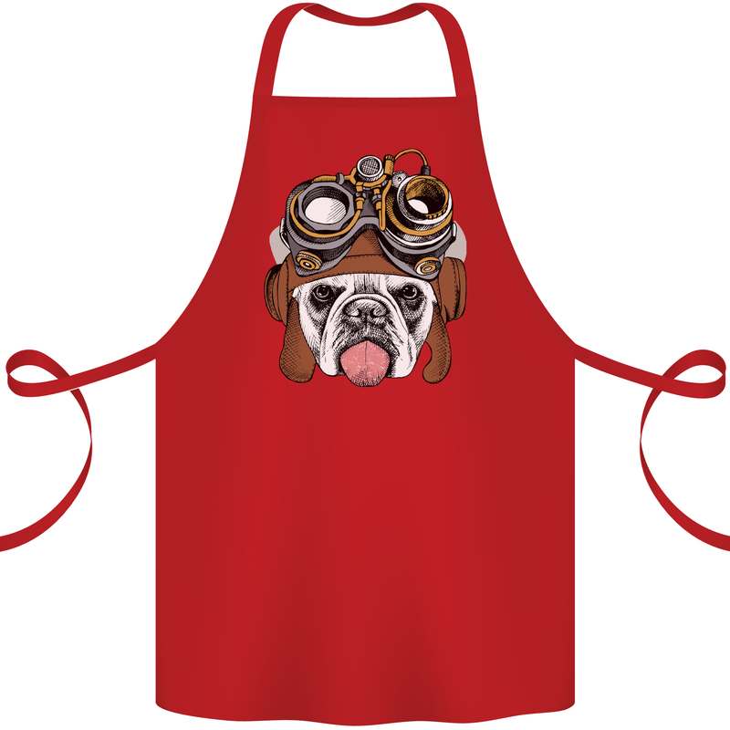 Steampunk Bulldog Cotton Apron 100% Organic Red