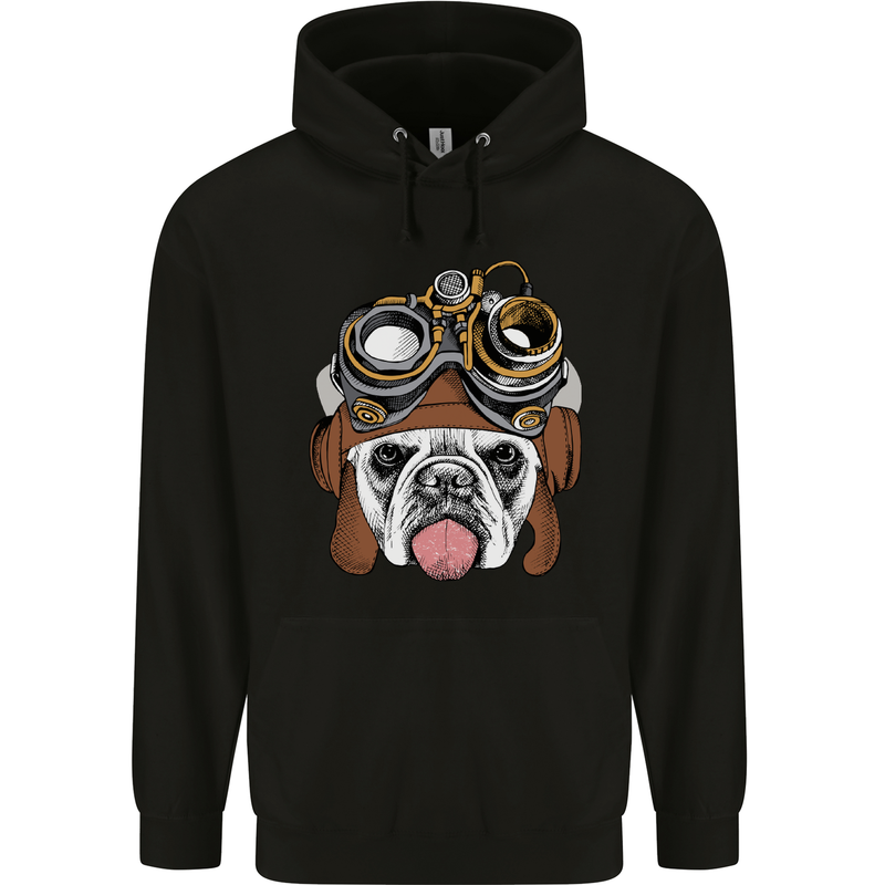 Steampunk Bulldog Mens 80% Cotton Hoodie Black