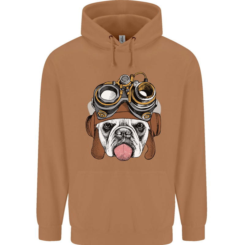 Steampunk Bulldog Mens 80% Cotton Hoodie Caramel Latte
