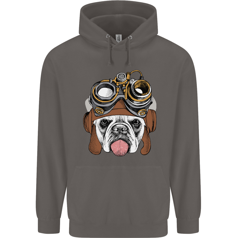 Steampunk Bulldog Mens 80% Cotton Hoodie Charcoal
