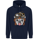 Steampunk Bulldog Mens 80% Cotton Hoodie Navy Blue