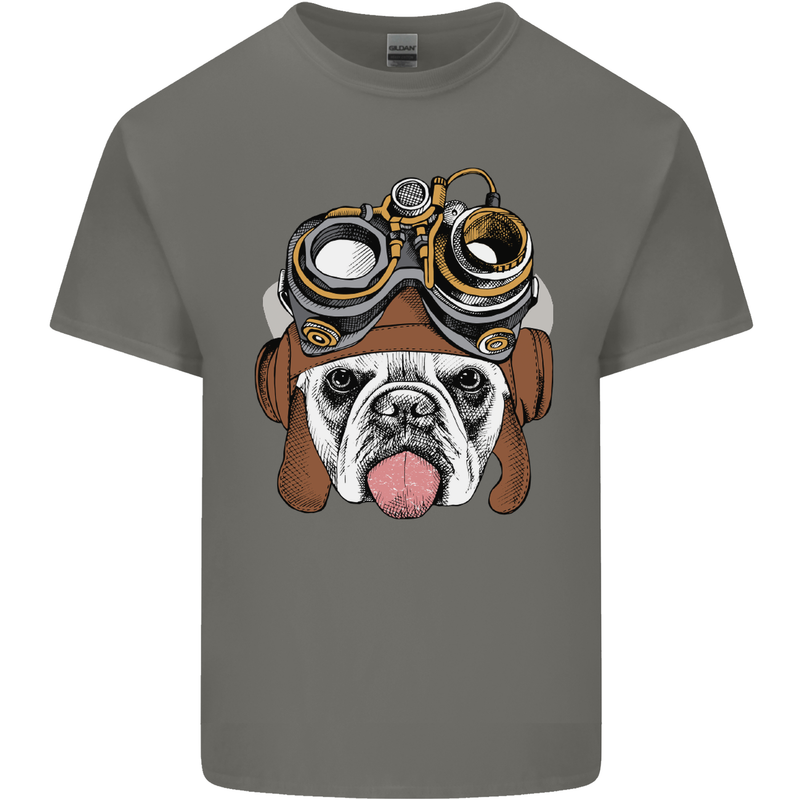 Steampunk Bulldog Mens Cotton T-Shirt Tee Top Charcoal