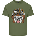 Steampunk Bulldog Mens Cotton T-Shirt Tee Top Military Green