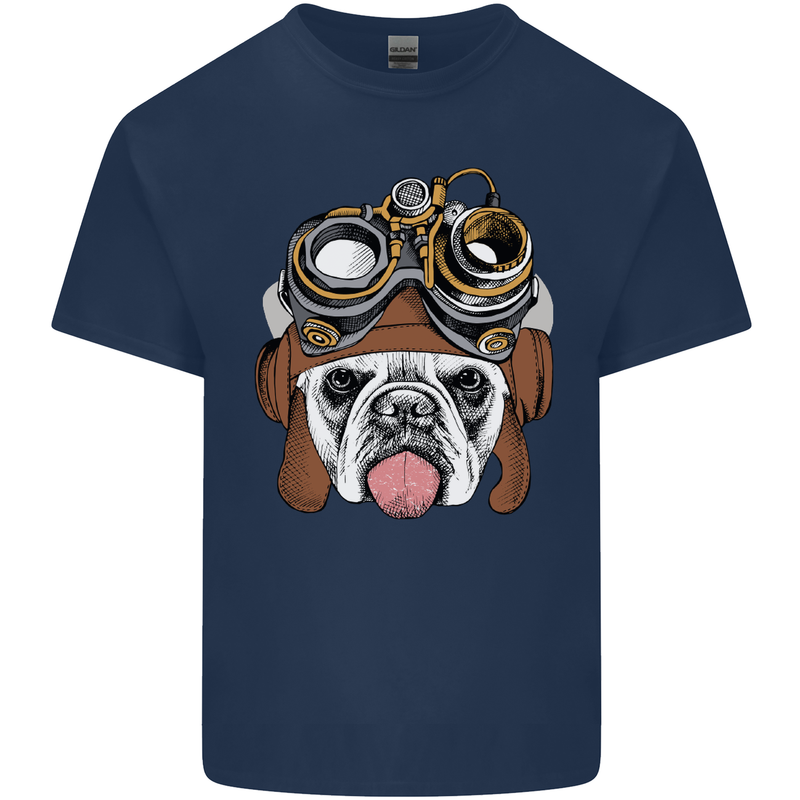 Steampunk Bulldog Mens Cotton T-Shirt Tee Top Navy Blue