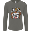 Steampunk Bulldog Mens Long Sleeve T-Shirt Charcoal