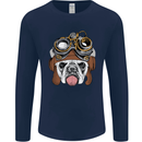 Steampunk Bulldog Mens Long Sleeve T-Shirt Navy Blue