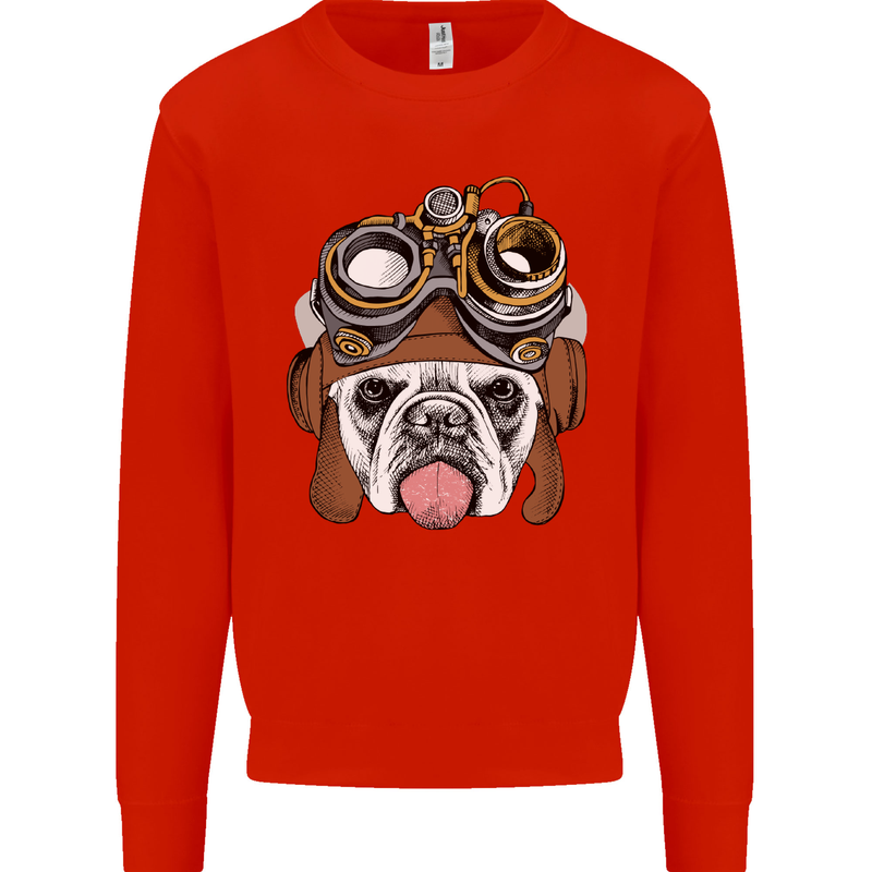 Steampunk Bulldog Mens Sweatshirt Jumper Bright Red