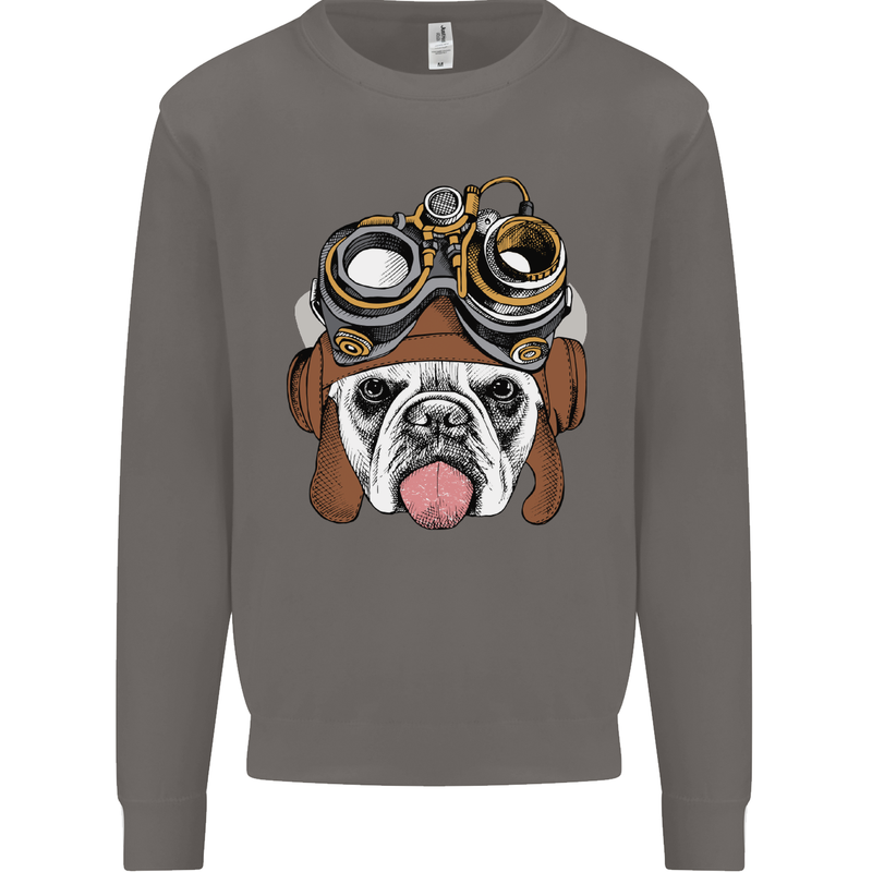 Steampunk Bulldog Mens Sweatshirt Jumper Charcoal