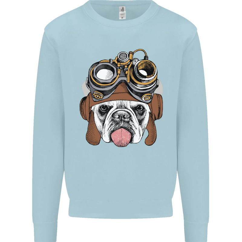 Steampunk Bulldog Mens Sweatshirt Jumper Light Blue