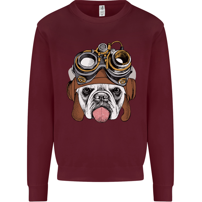 Steampunk Bulldog Mens Sweatshirt Jumper Maroon