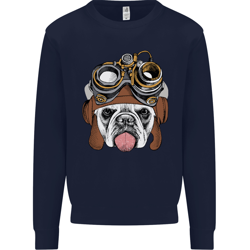 Steampunk Bulldog Mens Sweatshirt Jumper Navy Blue