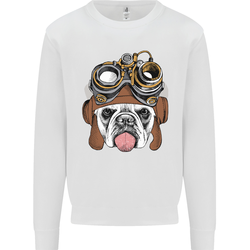 Steampunk Bulldog Mens Sweatshirt Jumper White