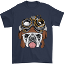 Steampunk Bulldog Mens T-Shirt Cotton Gildan Navy Blue