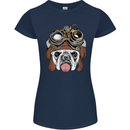 Steampunk Bulldog Womens Petite Cut T-Shirt Navy Blue