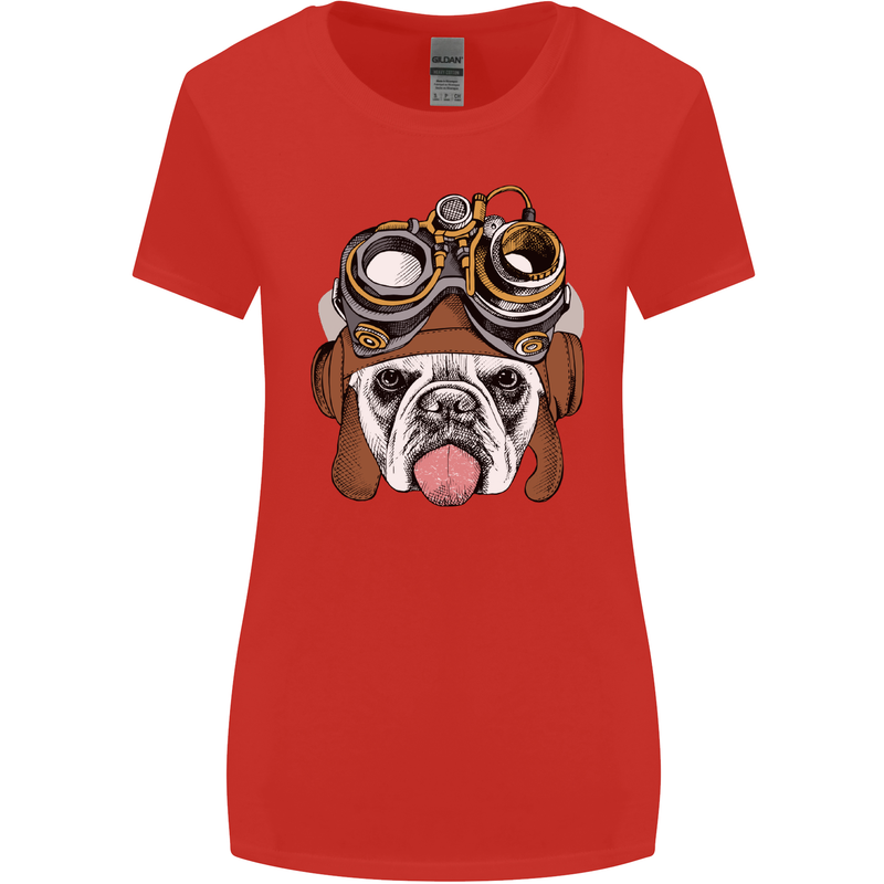 Steampunk Bulldog Womens Wider Cut T-Shirt Red