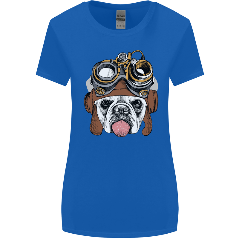 Steampunk Bulldog Womens Wider Cut T-Shirt Royal Blue