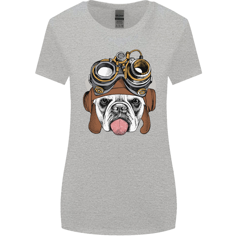 Steampunk Bulldog Womens Wider Cut T-Shirt Sports Grey