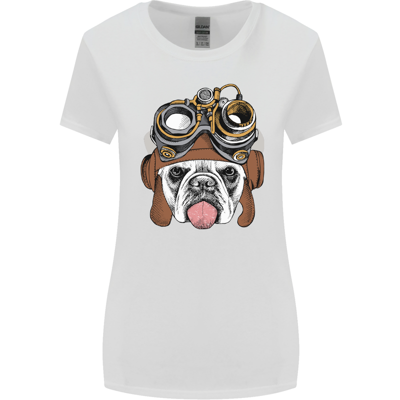 Steampunk Bulldog Womens Wider Cut T-Shirt White