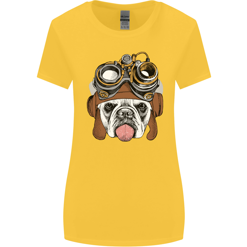 Steampunk Bulldog Womens Wider Cut T-Shirt Yellow