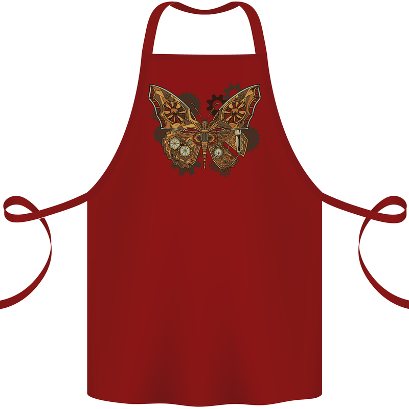 Steampunk Butterfly Butterflies Cotton Apron 100% Organic Maroon