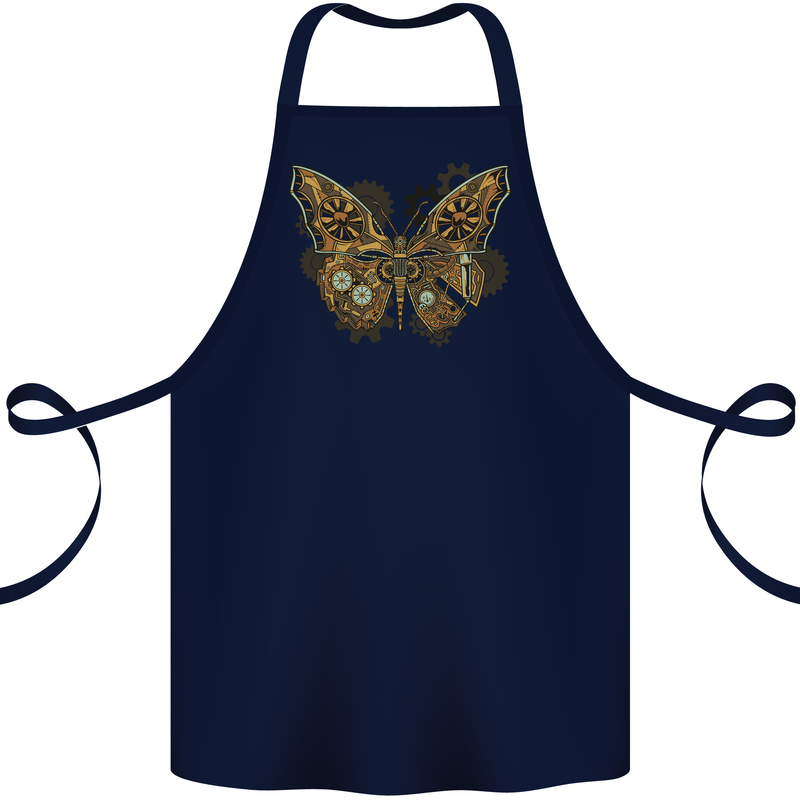 Steampunk Butterfly Butterflies Cotton Apron 100% Organic Navy Blue