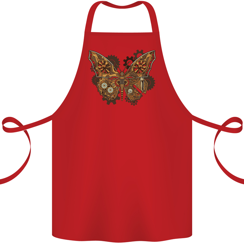 Steampunk Butterfly Butterflies Cotton Apron 100% Organic Red