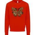 Steampunk Butterfly Butterflies Kids Sweatshirt Jumper Bright Red