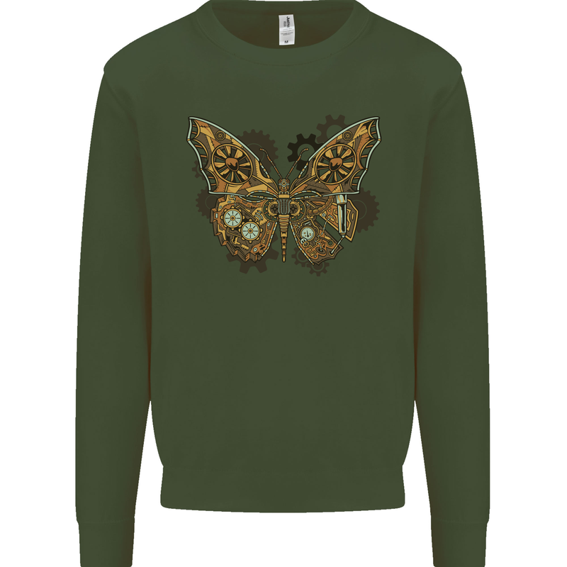 Steampunk Butterfly Butterflies Kids Sweatshirt Jumper Forest Green