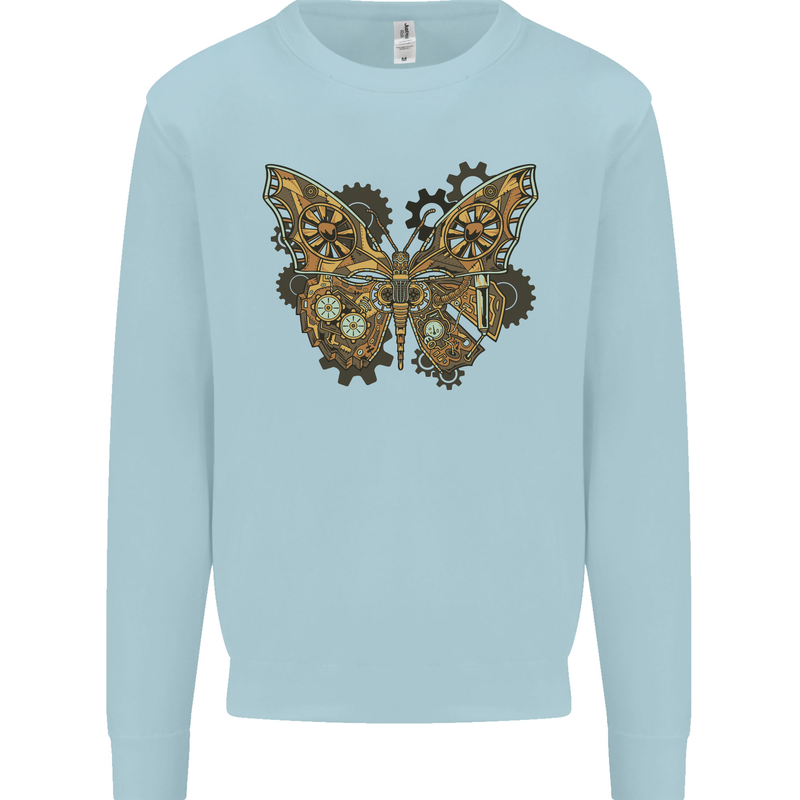 Steampunk Butterfly Butterflies Kids Sweatshirt Jumper Light Blue