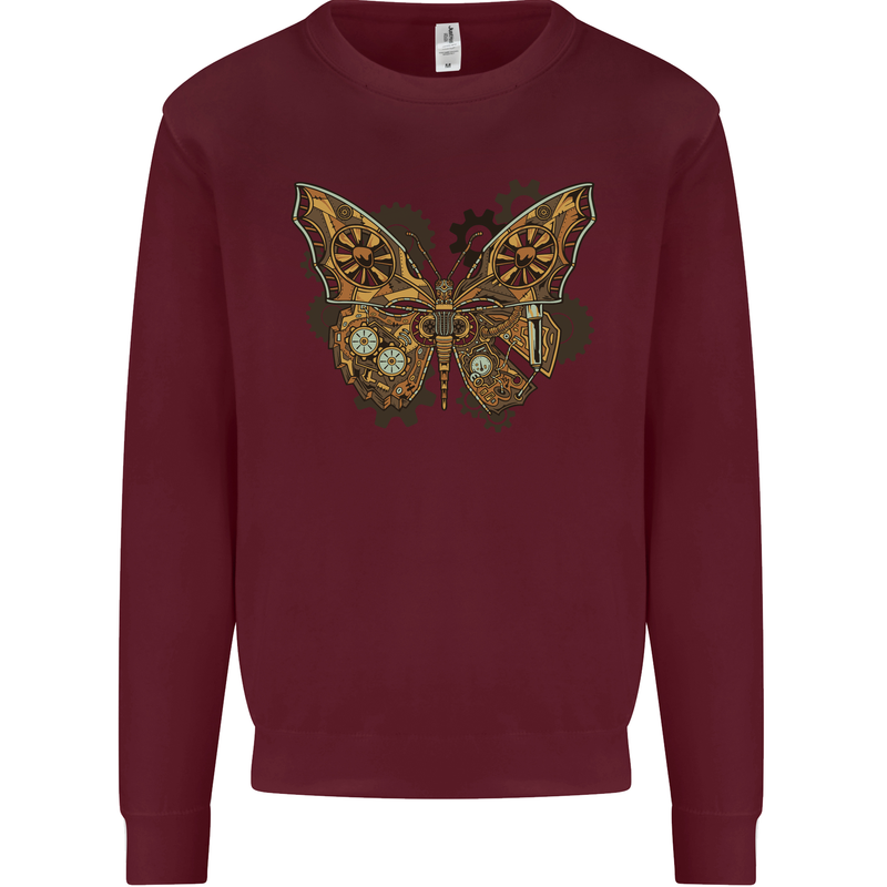 Steampunk Butterfly Butterflies Kids Sweatshirt Jumper Maroon
