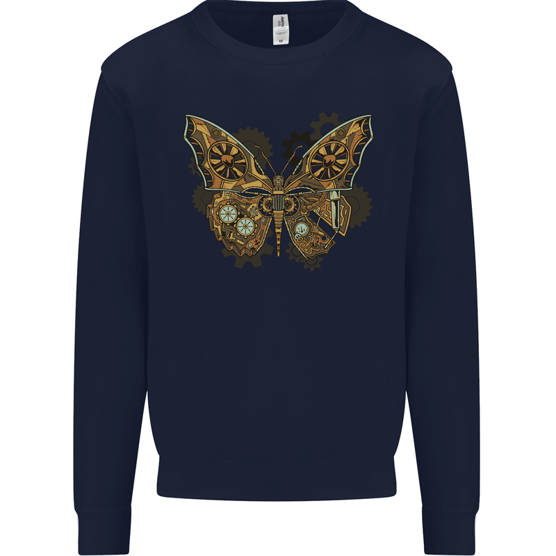 Steampunk Butterfly Butterflies Kids Sweatshirt Jumper Navy Blue