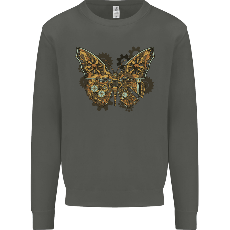 Steampunk Butterfly Butterflies Kids Sweatshirt Jumper Storm Grey