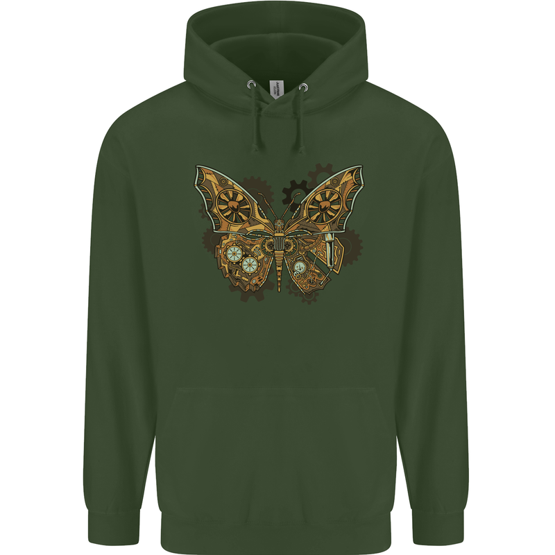 Steampunk Butterfly Butterflies Mens 80% Cotton Hoodie Forest Green