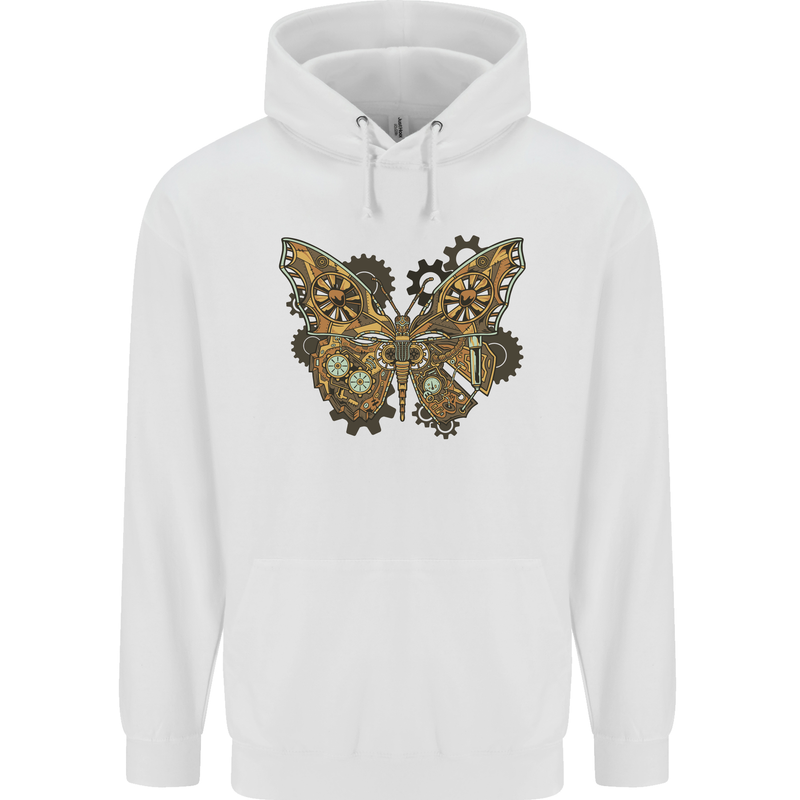 Steampunk Butterfly Butterflies Mens 80% Cotton Hoodie White