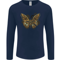 Steampunk Butterfly Butterflies Mens Long Sleeve T-Shirt Navy Blue