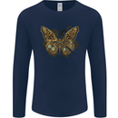 Steampunk Butterfly Butterflies Mens Long Sleeve T-Shirt Navy Blue