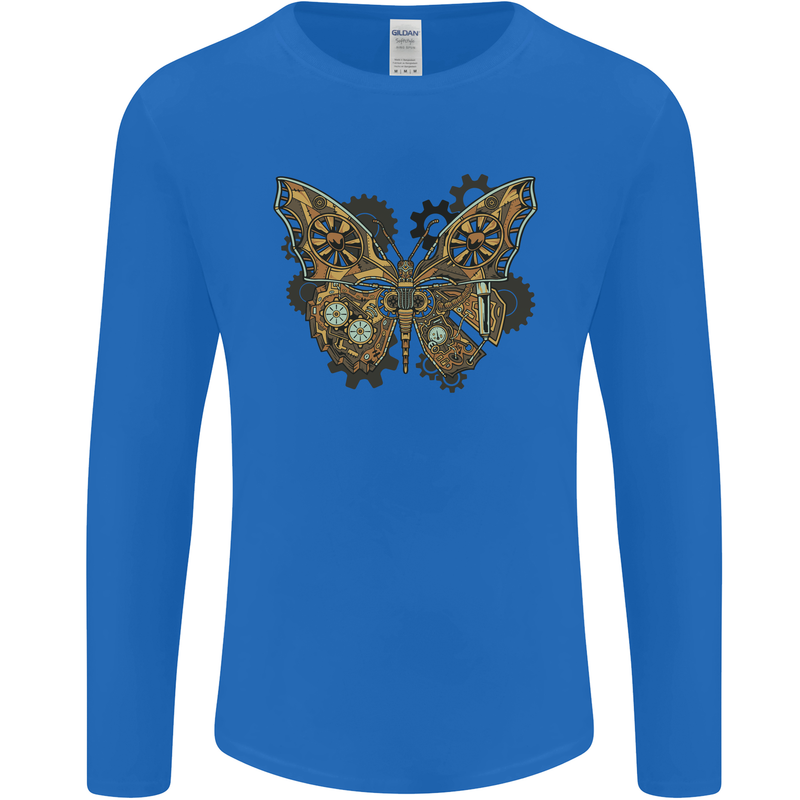 Steampunk Butterfly Butterflies Mens Long Sleeve T-Shirt Royal Blue